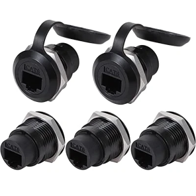 Image de PENGLIN 5PCS RJ45 Cat6 Connecteur pour montage en panneau, 8P8C Ethernet LAN Coupleur de câble à passage direct Adaptateur d&#039;extension femelle avec capuchon étanche/poussière