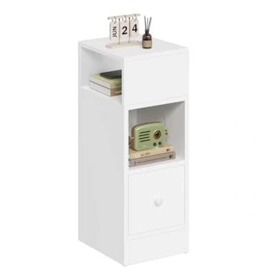 Image de EUGAD Table de Chevet Étroite, Nuit avec 2 Compartiments Ouverts et 1 Tiroir, 25x30x66cm, Meuble Rangement Compacte pour Chambre à Coucher, Salon, en Aggloméré, Blanc, 0179ZZ