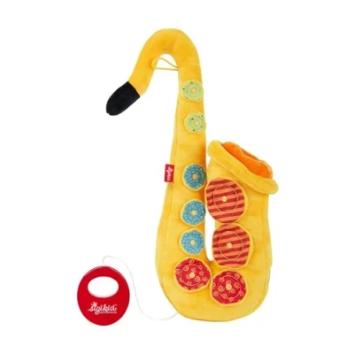 Image de Sigikid Saxophone Play &amp; Cool Peluche Musicale avec boîte à Musique, Recommandé dès la Naissance, 42775, Jaune/Multicolore, Taille Unique