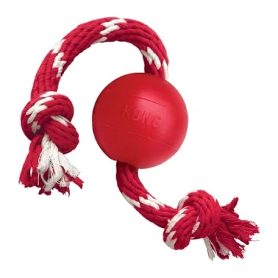 Image de KONG Balle avec Corde Jouet pour Chien Un Lancement Facile en Caoutchouc Naturel Résistant Petits Chiens Rouge