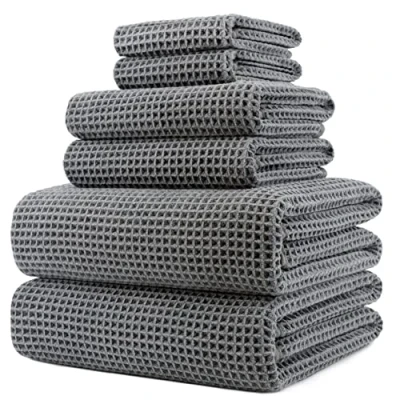 Image de Polyte 6 Serviettes de Bain en Microfibres sèche Rapidement/ne Peluche Pas Tissu alvéolé Gris Assortiment différentes tailles/152 x 76,2 cm