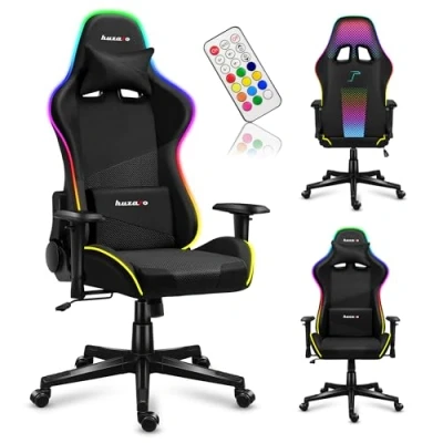 Image de huzaro Force 6.3 RGB Mesh Éclairage LED Chaise de Gaming PC Bureau Gamer Charge maximale 130 kg Appuie tête réglable Dossier Noir