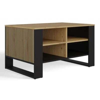 Image de MINI Table basse rectangulaire industrielle 90x58x50 avec deux étagères effet lattes
