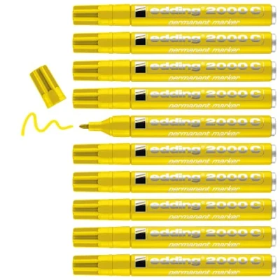 Image de edding 2000 C marqueur permanent jaune 10 stylos pointe ronde 1,5 3 mm sèche vite résiste à l&#039;eau et l&#039;essuyage pour carton, plastique, bois, métal universel
