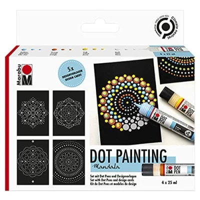 Image de Marabu 18010000084 Set de marqueurs, 4 x 25 ML Peinture à l&#039;eau, pour Dessiner des Mandalas et Peindre Points, 1801000000084, Multicolore