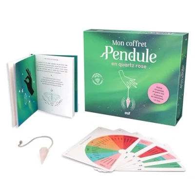 Image de Mon coffret pendule en quartz rose Découvrez les mystères de la radiesthésie: un divinatoire pierre naturelle certifiée, livre d&#039;initiation et 10 planches radiesthésie