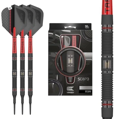 Image de Target Darts Scope Soft Tip Darts, 90% Tungsten Dart Set, Barrel 10 20G fléchettes Rouges et Noires, Jeu de avec Pointes en Pixels, électroniques, à Pointe Souple