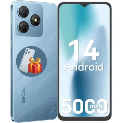 Image de OSCAL Flat 2C Android 14 Telephone Portable, 6Go+64Go/TF 2To, Octa Core, Écran 6.56&quot; HD+, Batterie 5000mAh Smartphone, 13MP+8MP, Smartphone Pas Cher 4G Dual SIM, Face ID/GPS/2Ans De Garantie Bleu