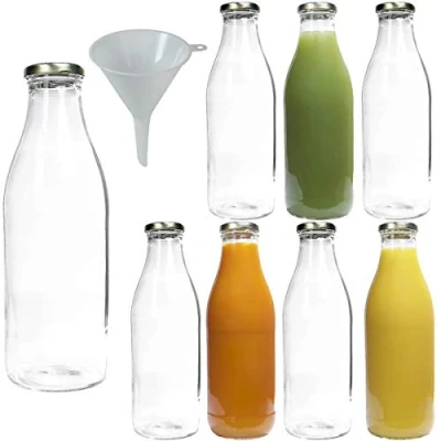 Image de Viva Haushaltswaren Lot de Bouteilles en Verre/Bouteilles Lait 250 ML avec Entonnoir à vis argentées, Verre, Couvercle doré, 8 x 1000ml