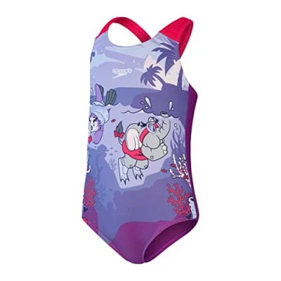 Image de Speedo Learn to Swim Printed Crossback Maillot de bain Fille, Magic Sangria/Sweet Taro/Hellium, 6 9 M