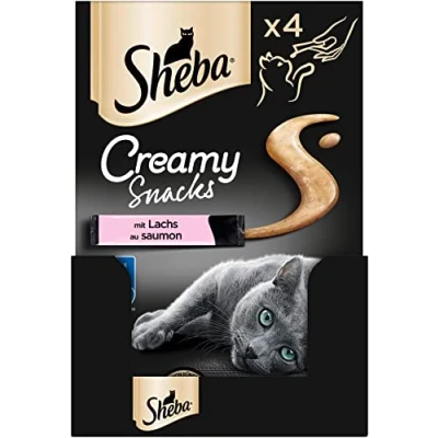 Image de Sheba Creamy Snacks Friandise crémeuse pour Chat au Saumon (MSC) Bâtonnets Pratiques à lécher la Main 44 x 12 g