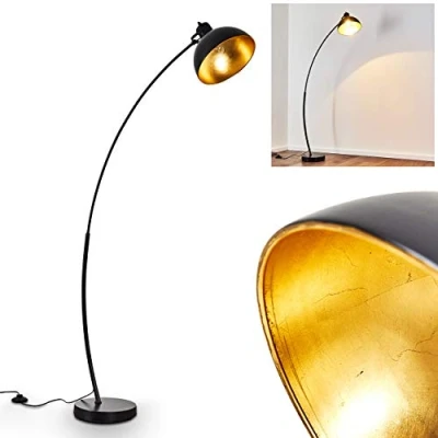 Image de hofstein Lampadaire vintage Parola en métal doré/noir, lampe d&#039;intérieure à douille E27, luminaire rétro avec grand abat jour rond et interrupteur au pied, ampoule(s) non incluse(s)