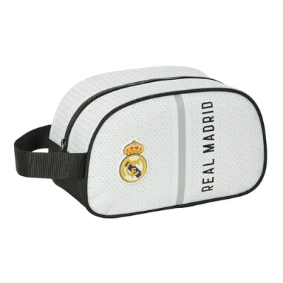 Image de Safta Real Madrid 1ère équipe 24/25 Trousse Scolaire Moyenne avec poignée, pour Enfant, Adaptable au Chariot, Facile à Nettoyer, Confortable et Polyvalent, 26 x 12 15 cm, Blanc/Gris,
