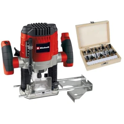 Image de Einhell Défonceuse TC RO 1155 Kit (1 100 W, pinces de serrage Ø 6 et 8 mm, variateur vitesse, butée parallèle, adaptateur d’aspiration, avec accessoires diverses fraises)