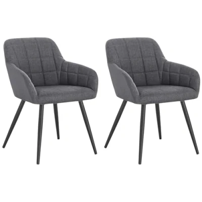 Image de WOLTU Lot de 2 Chaises Salle à Manger avec accoudoirs, Chaise Salon Structure en métal et Assise Lin,Gris Foncé BH107dgr