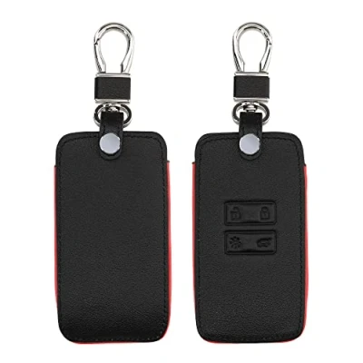 Image de kwmobile Accessoire Clef de Voiture Compatible avec Renault Smart Key 4 Bouton (Keyless Go Uniquement) Coque clé en Simili Cuir Noir Mat Rouge