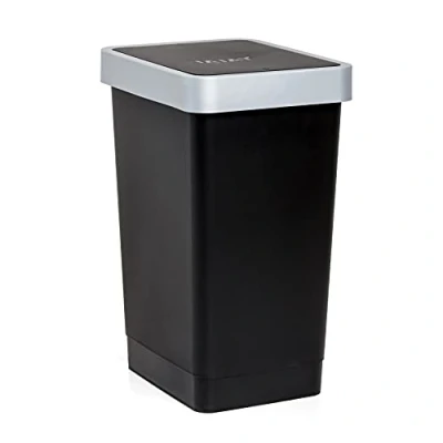 Image de Tatay Poubelle de Cuisine Smart, Capacité 25L, Couvercle Basculant, Polypropylène, Sans BPA, Sac 30L. Noir. Dimension 26 x 34 47cm