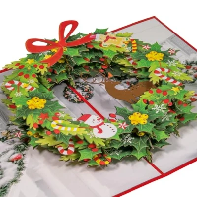 Image de LINPOPUP®, N433 Carte pop up de Noël avec enveloppe 3D pour femme, petite amie, mère, grand mère cadeau faite à la main période Noël, couronne