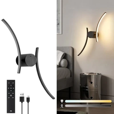 Image de HARPER LIVING applique murale à piles, rechargeable par USB, télécommande et contrôle tactile, lumière LED sans fil rotative 360, intensité variable pour chambre coucher, salon
