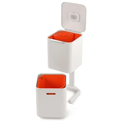 Image de Joseph Totem Poubelle de cuisine pour le tri et recyclage des déchets, avec bac à compost intégré filtre charbon actif remplaçable, capacité 40 litres, pierre