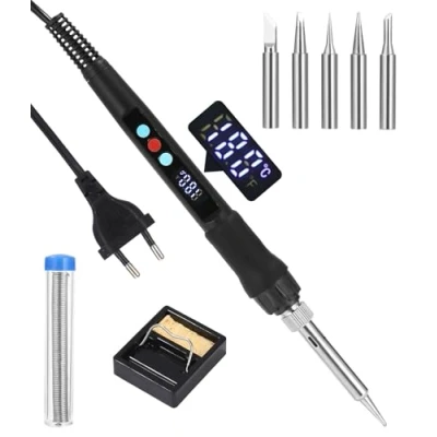 Image de Yulado Fer à Souder,Kit de a Soudure 100W,Visible Souder Électrique,Fer Etain Précision,Temperature Réglable 180℃ 500℃,5 Pointes Souder,Fil Souder,pour Réparation Soudage