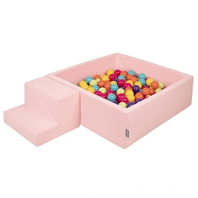 Image de KiddyMoon Aire De Jeux en Mousse avec Carré Piscine À Balles (200 Balles) pour Enfants, Rose:Vert Clair/Jaune/Turq/Orange/R.Foncé/Violet