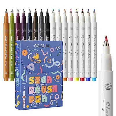 Image de GC QUILL stylos calligraphie à Fudenosuke feutre 16 de couleur avec pointe pinceau pour le écriture manuelle, la calligraphie, dessin, l&#039;écriture, bullet journal SB16