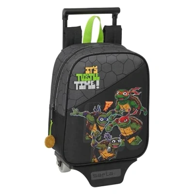 Image de Safta TORTUGAS NINJA Sac à dos de crèche avec chariot, idéal pour les enfants différents âges, confortable et polyvalent, qualité résistance, 22 x 10 27 cm, couleur Gris/noir,