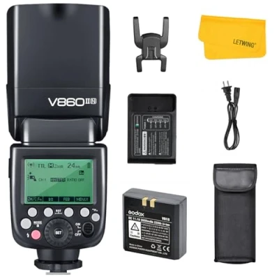 Image de Godox V860II N Flash pour Nikon, 2.4G TTL 1/8000s Nikon HSS Speedlite, Panneau LCD Clair, 650 Flashs à Pleine Puissance, Compatible Appareils Photo