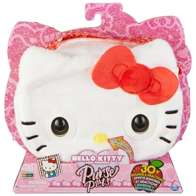 Image de PURSE PETS SANRIO Hello Kitty COMPAGNON Interactif FORMAT SAC A MAIN Animal Tout Doux Blanc et Rouge Qui Cligne Des Yeux Sons Modes De Jeu Jouet Enfant 5 Ans +