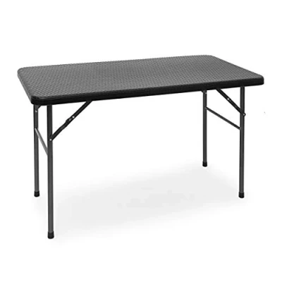 Image de Relaxdays Table pliante de jardin BASTIAN rectangle HlxlxP 74 x 121,5 61 cm Camping pliable en aspect rotin Terrasse, noir