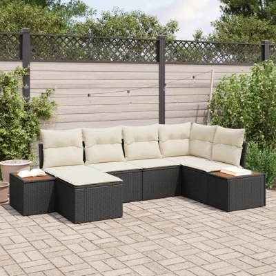 Image de VidaXL Ensemble de Canapés Jardin 6 pièces avec Coussins Noir Rattan Poly Acacia 3348118