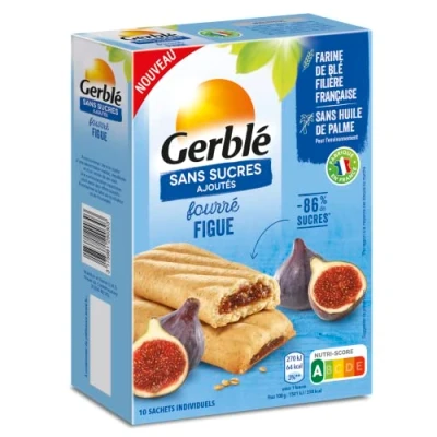 Image de Gerblé Sans Sucres Ajoutés Biscuit Fourré à la Figue Réduit en et Source de Fibres 1 boîte 180g (10 pochons biscuit)