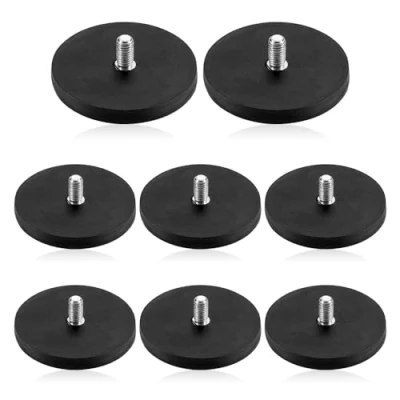 Image de mizikuu Aimants en Néodyme, 8 Pièces Aimant pot Fraisé Caoutchoutés Ø 43mm avec filetage extérieur M6 Force 20kg D&#039;aimant de Néodyme pour Barre Lumineuse Extérieure, Feux Signalisation