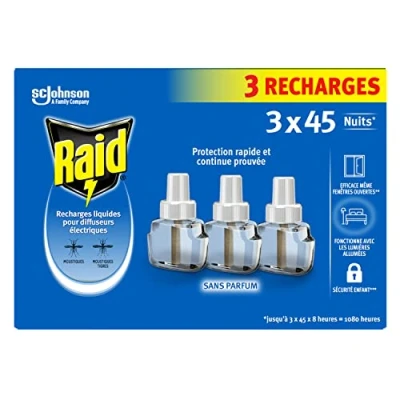 Image de Raid Recharge 3en1 Electrique Liquide Moustiques &amp; Tigres 3 Recharges 45 Nuits