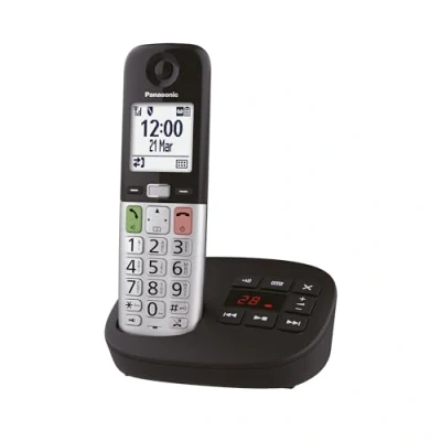 Image de Panasonic KX TGU430EXB Téléphone Numérique sans Fil avec Répondeur, Unité de Base et 1 Combiné, Écran LCD, Appels Favori, Lampe Torche, Compatible Les Appareils Auditifs, Noir Argent