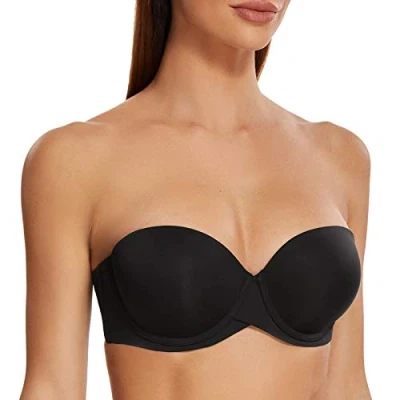 Image de MELENECA Femme Push Up à Armatures Moulé Soutien Gorge sans Bretelles Noir 90C