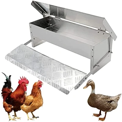 Image de Mangeoire Automatique pour Poulets, Auge en Acier Galvanisé ImperméAble à l&#039;eau et Ouverture Automatique, ProtèGe la Nourriture des Autres Animaux Peut Contenir Jusqu&#039;à 5 Kg de