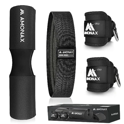 Image de Amonax Barbell Squat Pad Manchon Mousse à en Support De Nuque &amp; Epaules Protection Pour Squats Lunges, Hip Thrusts, Haltérophilie (Noir Ensemble Combi 3 1)