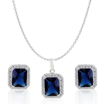 Image de Crystalline Azuria Femme Ensemble Collier et Clous Boucles d&#039;Oreilles 18ct Plaqué Or Blanc avec Cristaux Bleu imitation Saphir en Zircone