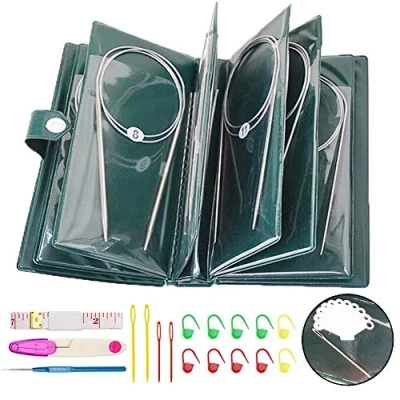 Image de Aweisile 11 pièces 80cm aiguilles circulaires à tricoter en Acier Inoxydable Set épingles avec jeu d&#039;outils, 1,5 5 mm