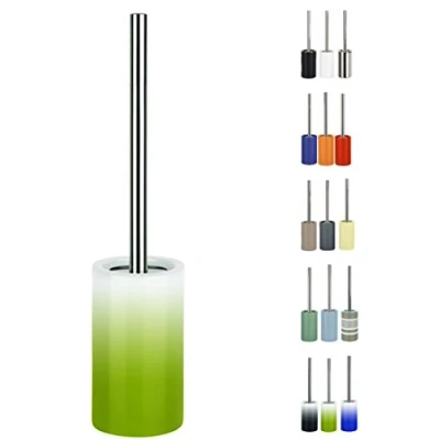 Image de Spirella Brosse WC Porte Balai Toilette Pot à „Tube“ Ensemble Poser en Céramique et Acier Inoxydable Vert/Blanc