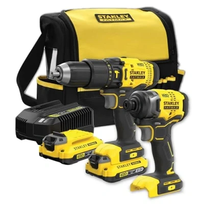 Image de STANLEY FATMAX SFMCK465D2S QW Kit combiné V20 (18 V, Perceuse à percussion batterie, 2 batteries lithium ion 2,0 Ah, 1 chargeur, sac de transport)
