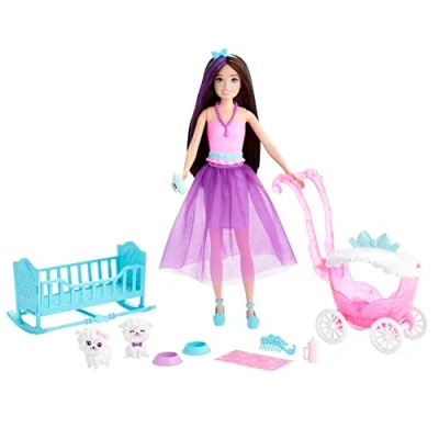 Image de Barbie Coffret Poupée Brune Skipper Au Look Féerique avec Ses 2 Agneaux, Poussette, Berceau Et Autres Accessoires Inclus, Jouet Enfant, A Partir De 3 Ans, HLC29