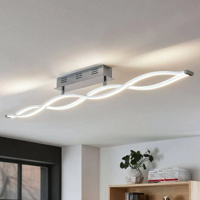 Image de Plafonnier LED Lucande Roan, 115 cm, chrome, acier inoxydable