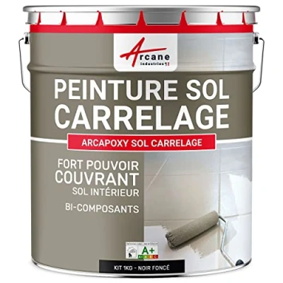 Image de Peinture CARRELAGE SOL Résine pour recouvrir faïence et carreaux ARCAPOXY 1 kg (jusqu&#039;à 5 m² en 2 couches) Noir foncé RAL 9005 ARCANE INDUSTRIES
