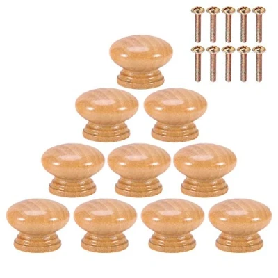 Image de Zerodis 10 Pcs Poignée Bouton En Bois Naturel Ronde Champignon Cabinet Placard Poignées avec Vis S/M/L (24MM)