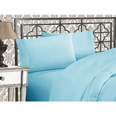 Image de Elegant Comfort Parure de lit Douce 4 pièces à Contexture 1500 Fils avec Broderie Trois Lignes, résistante aux Plis et la décoloration, pour Simple/lit Simple XL, Bleu Turquoise
