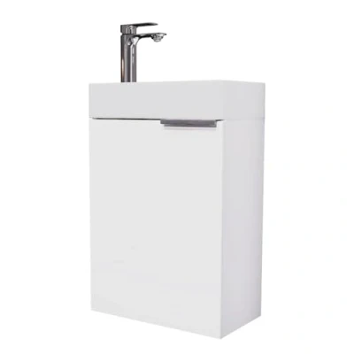 Image de Planetmöbel lavabo avec Meuble Bas 40cm en Blanc &amp; robinetterie Chrome, Set de Meubles Salle Bain pour Bain, WC invités