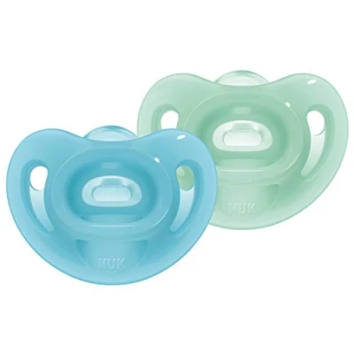 Image de NUK Sensitive Lot de 2 sucettes 6 à 18 mois 100% silicone pour peau délicate Sans BPA Bleu et vert
